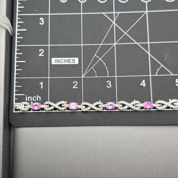 Sterling Silver Pink Tourmaline Quartz Infinity Tennis Bracelet 7.5" Signed SUN - Picture 15 of 15